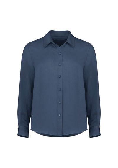 Womens Evelyn long sleeve navy shirt with modesty bust buttons