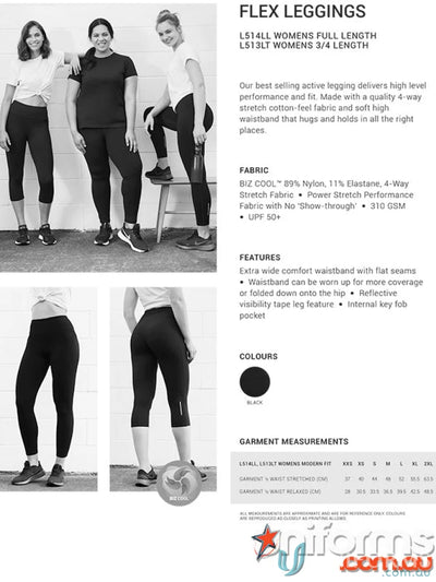 Black flex leggings from Biz Collection Women’s L514LL Leggings perfect for active wear