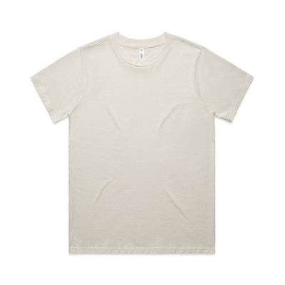 Cream-colored crew neck t-shirt with short sleeves and a simple design.