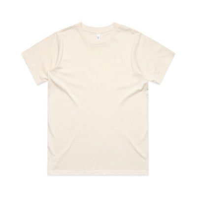 Cream-colored crew neck t-shirt with short sleeves and a simple design.