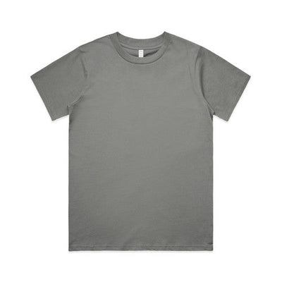 Charcoal gray crew neck t-shirt with short sleeves and a simple design.