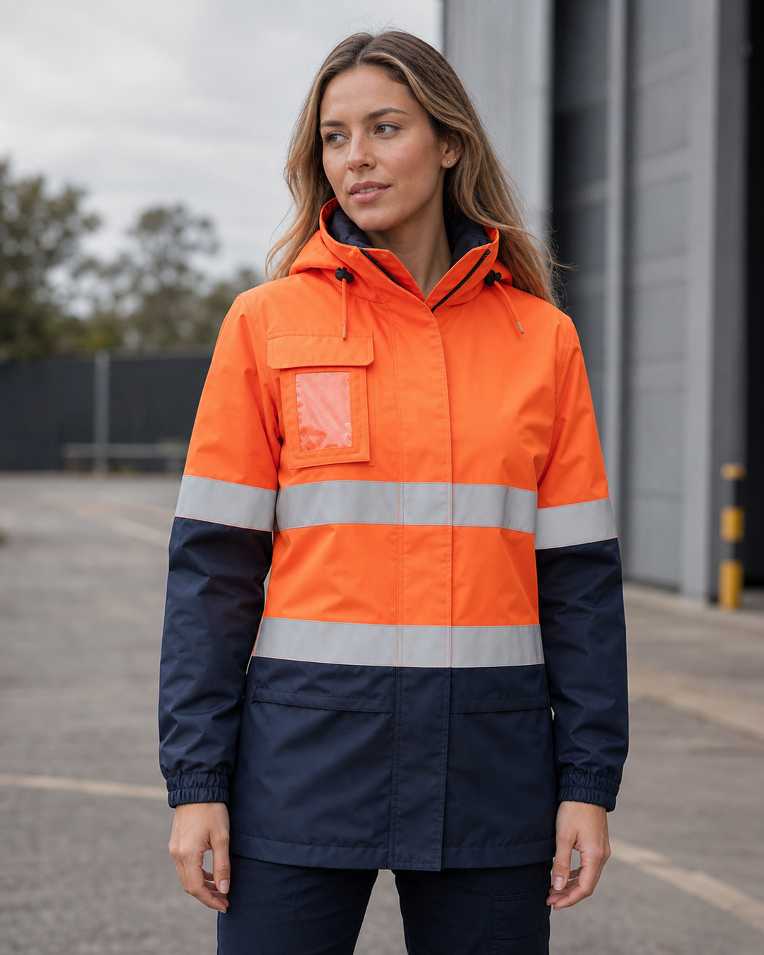Womens Hi Vis Ultralite Waterproof Jacket on Australian female model