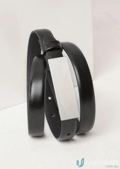 Black faux leather belt with silver buckle for women’s leather belt style ra972l women’s