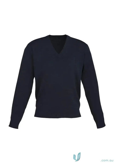 Navy blue Woolmix Knit Pullover V-neck sweater perfect for casual wear