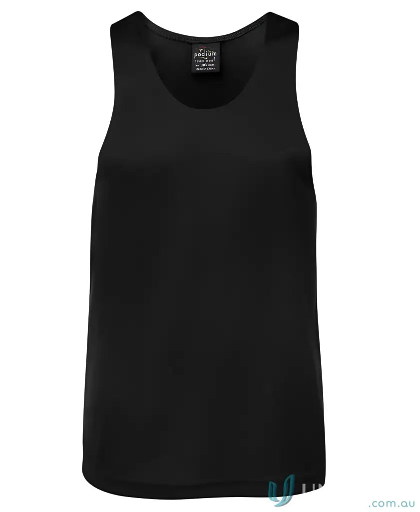 Black mens workwear tank top made from soft fabric, perfect for uniforms and workwear