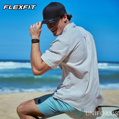 Black flexfit world cap with athletic shape silver logo