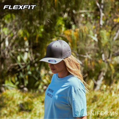 Gray and white Worn By The World Flexfit Cap with athletic shape silver