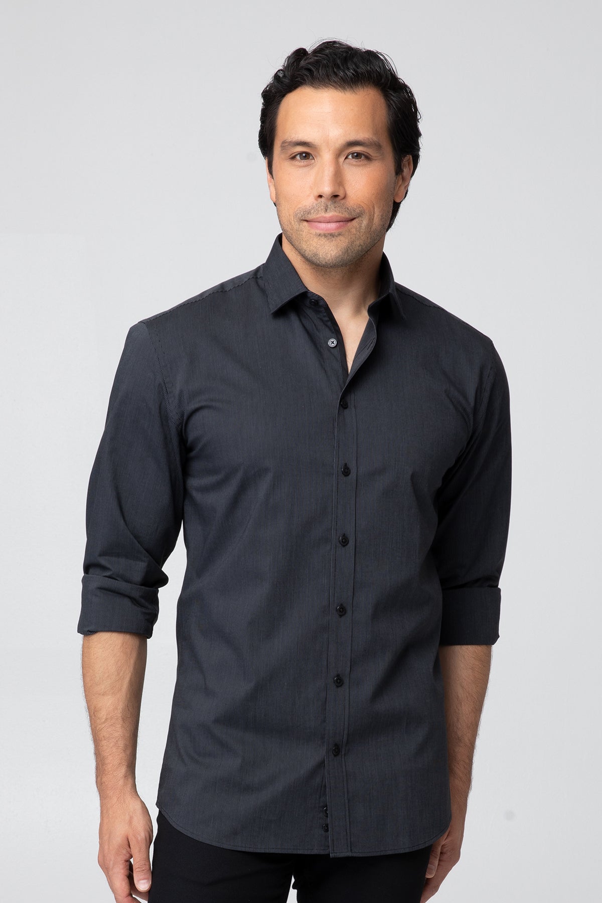 Xpresso cotton mens ls shirt with black button-down rolled sleeves