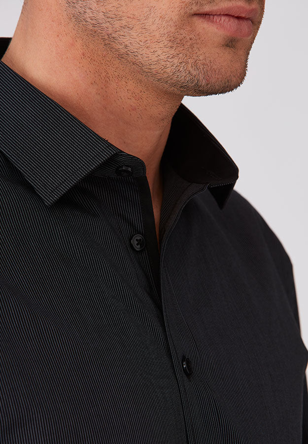 Xpresso mens LS shirt: black cotton shirt with ribbing and collar