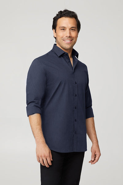 Xpresso mens ls shirt in navy blue cotton with ribbing and rolled sleeves