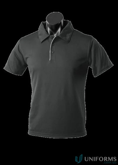 Yarra Polo black polo shirt with white trim, perfect for work uniforms and casual wear