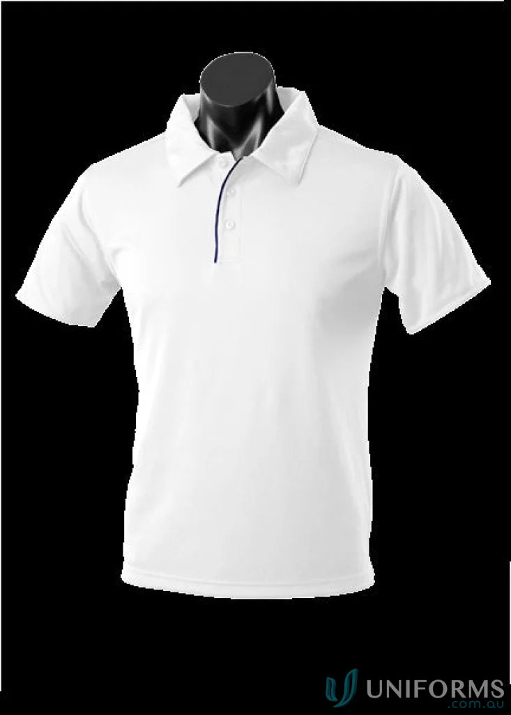 White Yarra Polo on mannequin, great for work uniforms or casual wear
