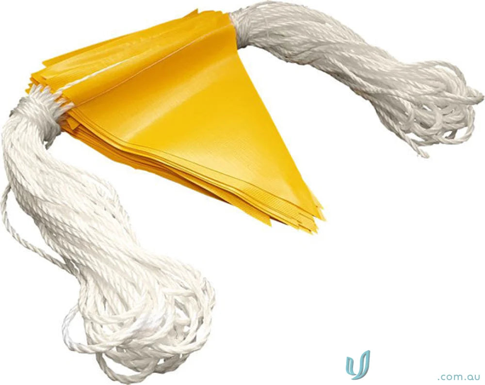 Yellow Bunting Flag Line with white rope, perfect for work uniforms or workwear decor