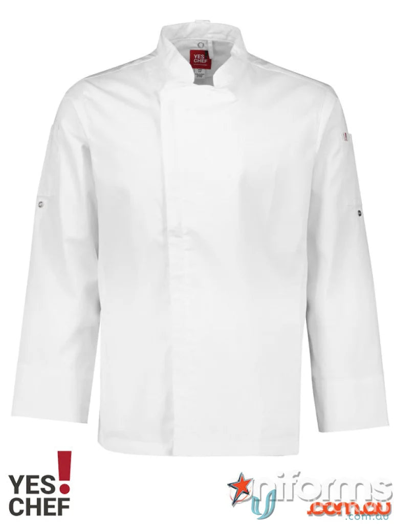 White chef’s jacket from Yes Chef Alfresco Chef LS Jacket with long sleeves for chefs