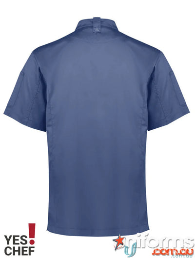 Blue chef jacket from Yes Chef Alfresco Chef SS Jacket with short sleeves for men