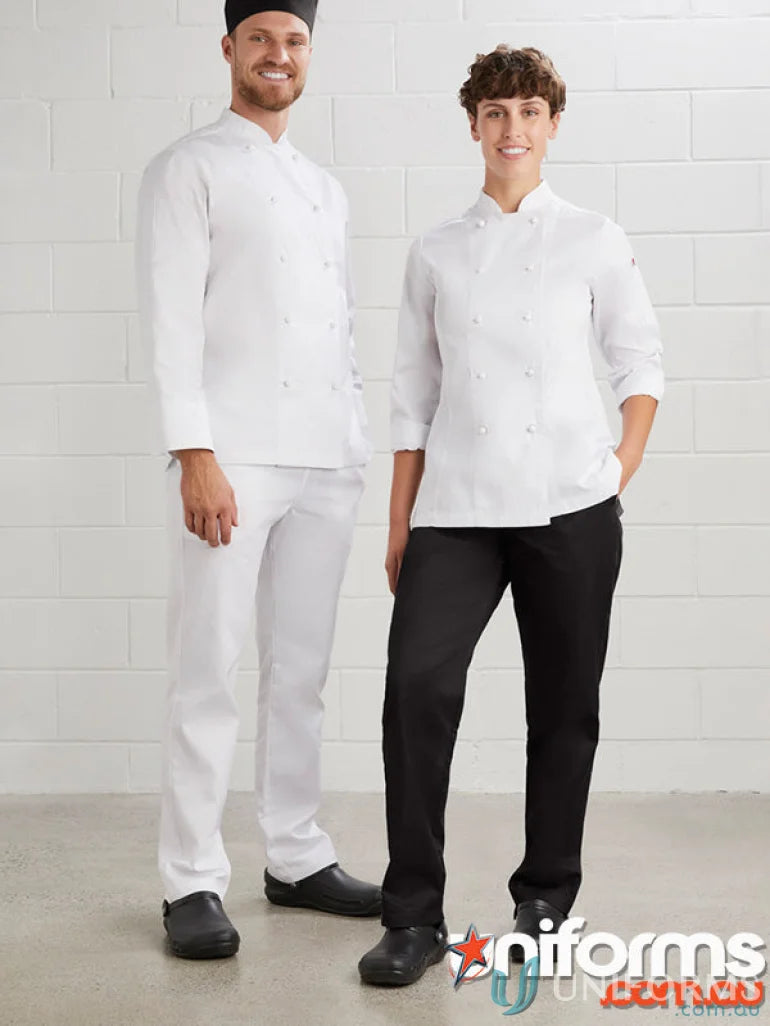 Two men’s dash chef in uniform wearing Yes Chef Dash Chef Pants from Biz Collection Men’s