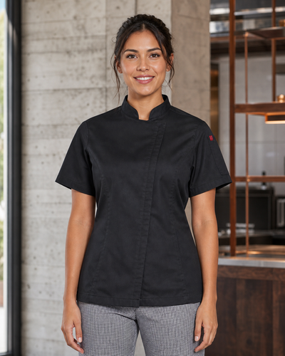 Yes Chef Ladies Alfresco short sleeve chef jacket in black