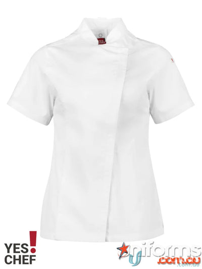 White ladies alfresco chef ss jacket with short sleeves for outdoor cooking