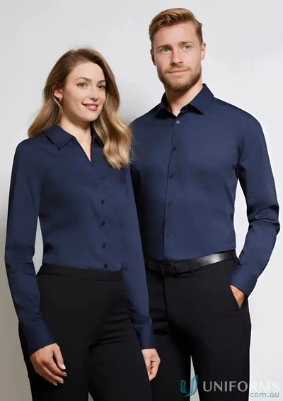 Two women in navy blue long sleeve shirts from YR Ladies Monaco Long collection