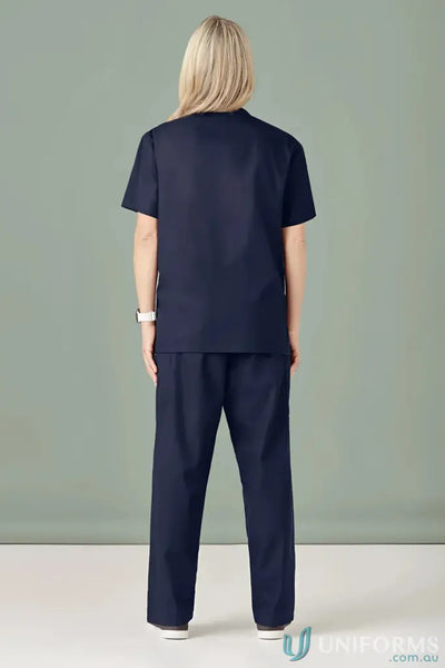 Navy blue women’s classic scrub bootleg pant made from soft-touch fabric for comfort