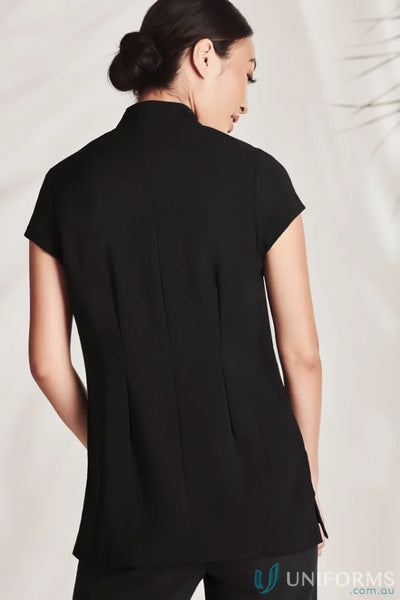 Womens Zen Black Mandarin Collar Tunic with stain release fabric for a relaxed look