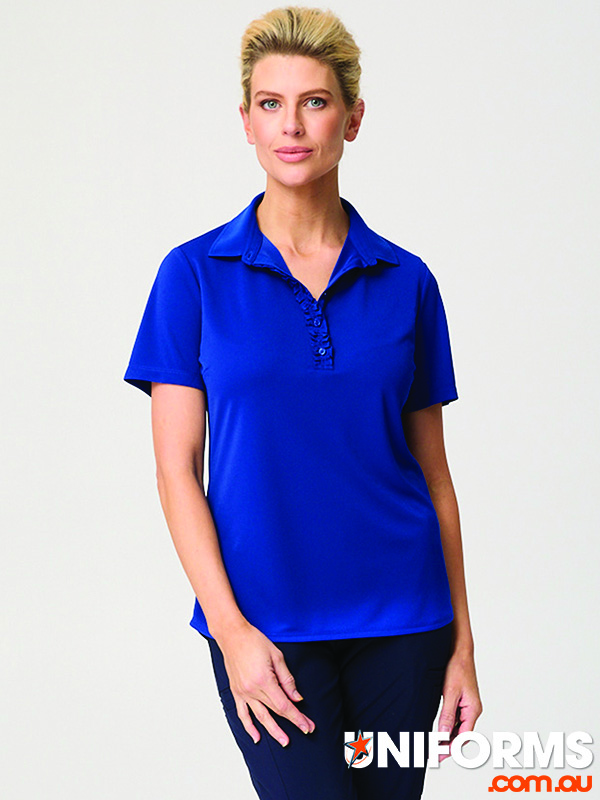 2276___royal1__uniforms_hospitality_healthcare__1737347085_953.jpg City Collection Bella Short Sleeve Frill Placket Top (2276) - The black variant offers a sleek look, ideal for any work environment.