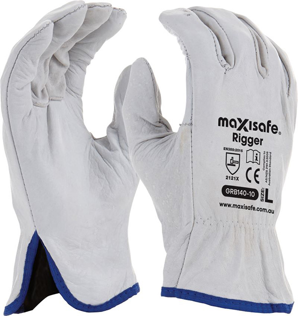 12pk.Maxisafe Natural Full-Grain Leather Rigger Glove | Leather Gloves